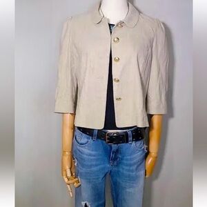 Juicy Couture Y2K Crop Jacket Blazer Linen Gold Buttons Peter Pan Collar